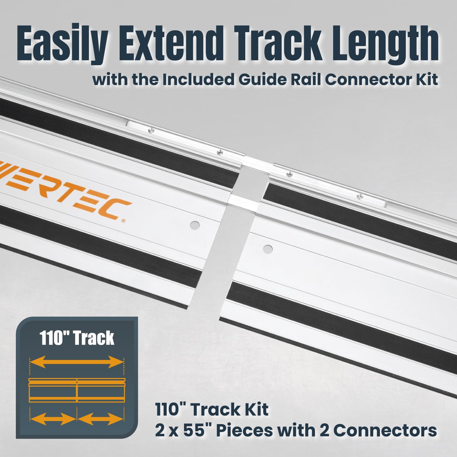 POWERTEC guide-rail connector for seamless rail-to-rail joins