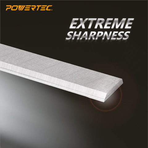 POWERTEC HSS jointer knives in packaging for quick replacement
