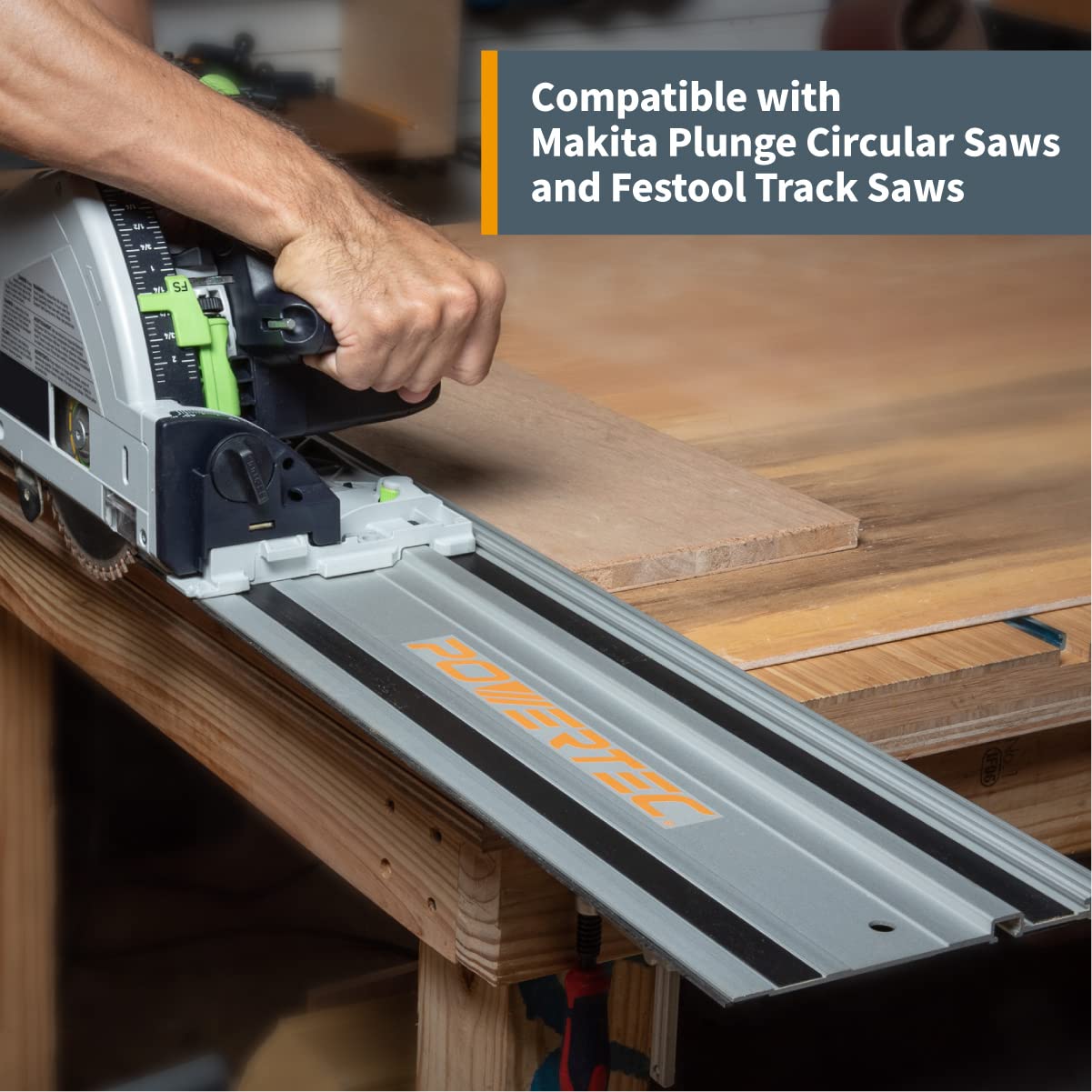 POWERTEC rails compatible with Makita and Festool for flexible setups