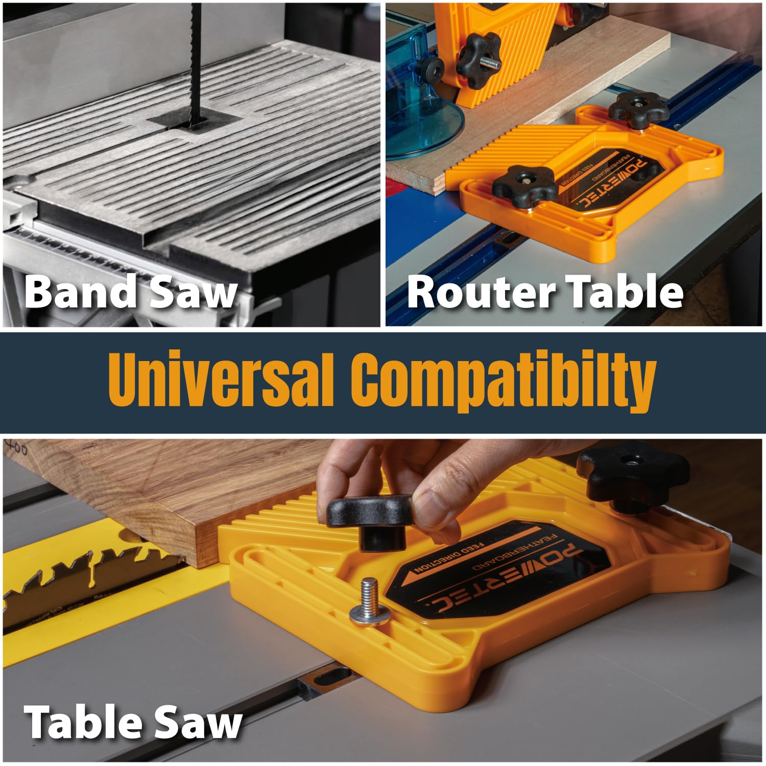 POWERTEC plastic spacers included to customize featherboard spacing.