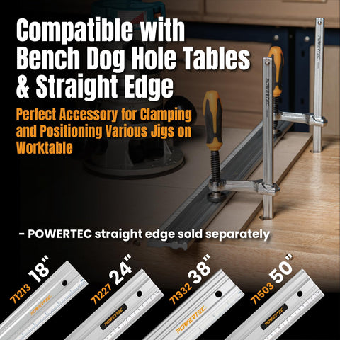 POWERTEC steel pressure pads with removable non-marring plastic protect surfaces