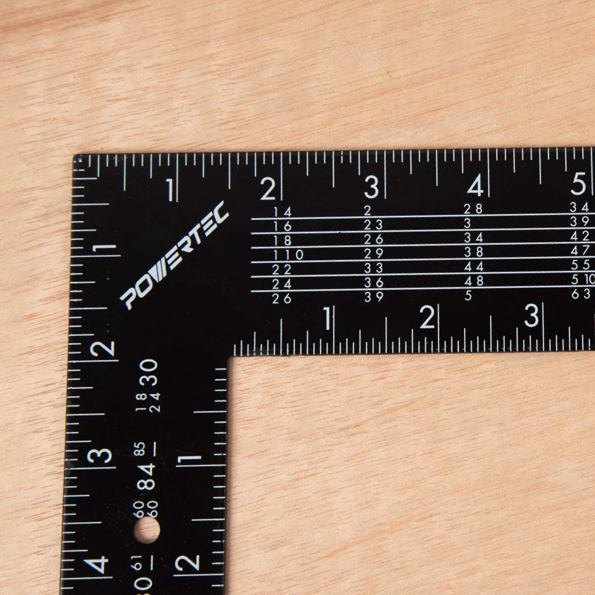POWERTEC framing square includes rafters instructions for accurate layout planning.