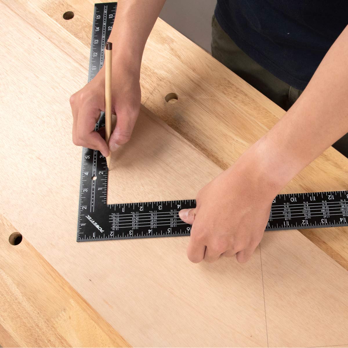 POWERTEC 16-inch tongue aids accurate rafter and stair layout.