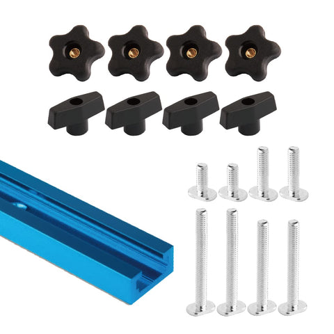 POWERTEC universal 48-inch t-track on a workbench for precise jig mounting.