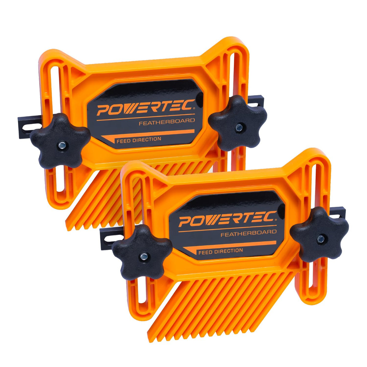 POWERTEC universal featherboard set for precise cuts and secure stock.