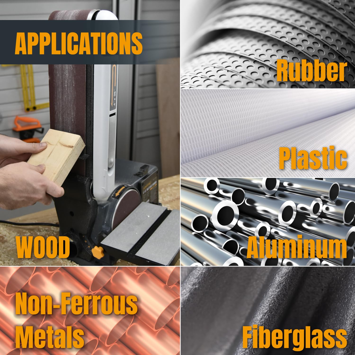 POWERTEC belts cover grit range 40-400 for varied tasks.