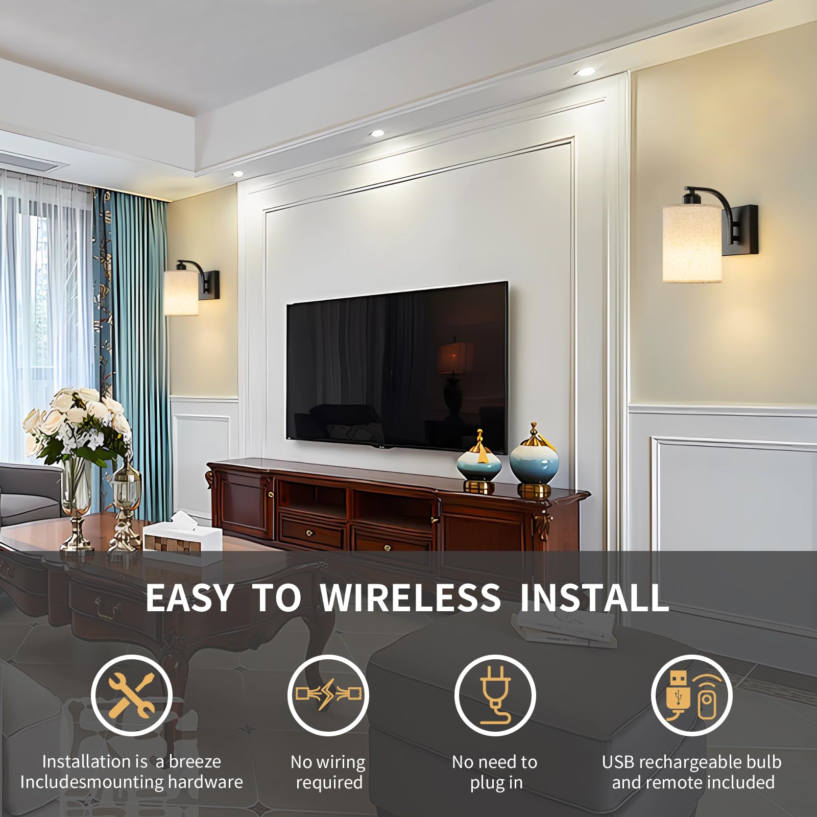 Powfloven bedroom or living room setup with cordless ambient lighting