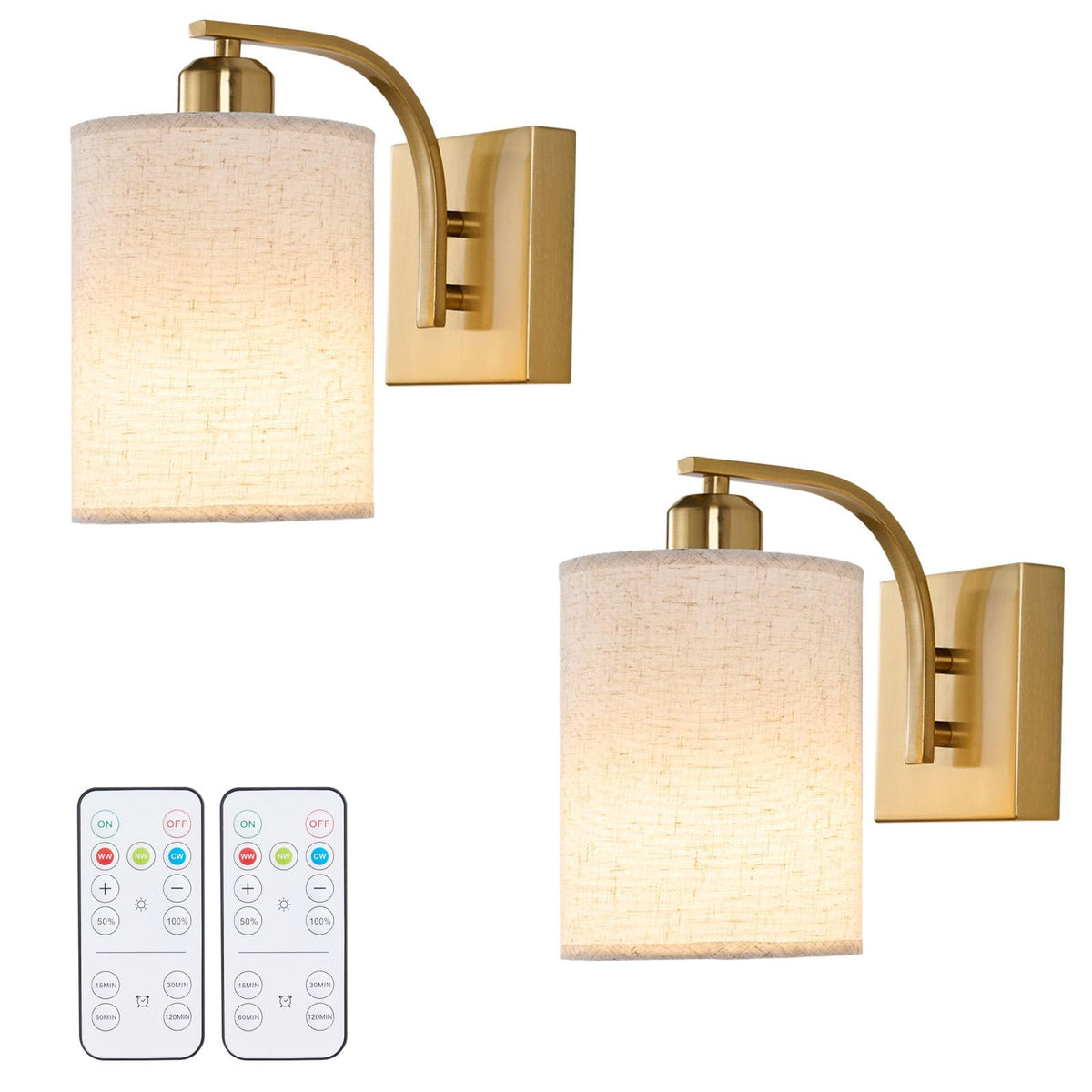 Powfloven Gold rechargeable wall sconce set of two provides wireless ambient lighting