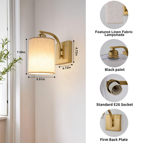 Powfloven Gold wall sconce with remote control for easy brightness and timer