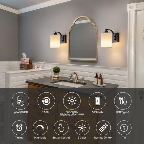 Powfloven wall sconce showing three color temperatures and brightness levels
