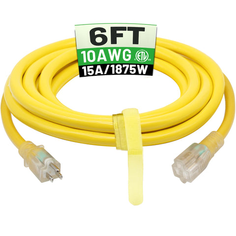 POWGRN 6 ft outdoor extension cord with LED end for nighttime visibility.