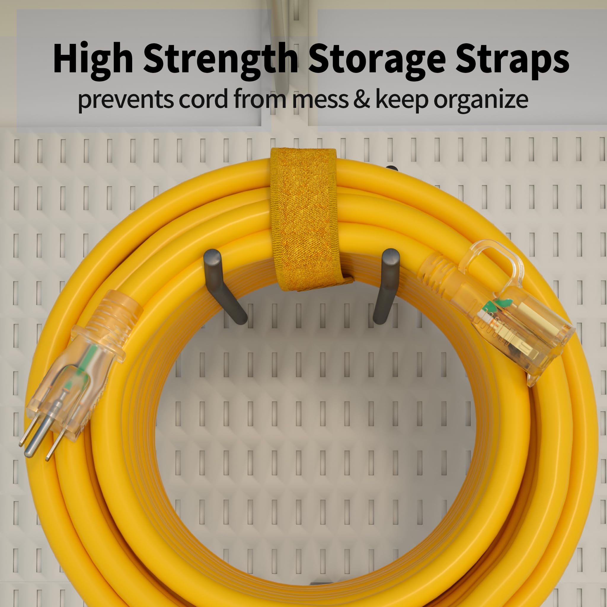 POWGRN cord with strain-relief and hook for easy hanging.