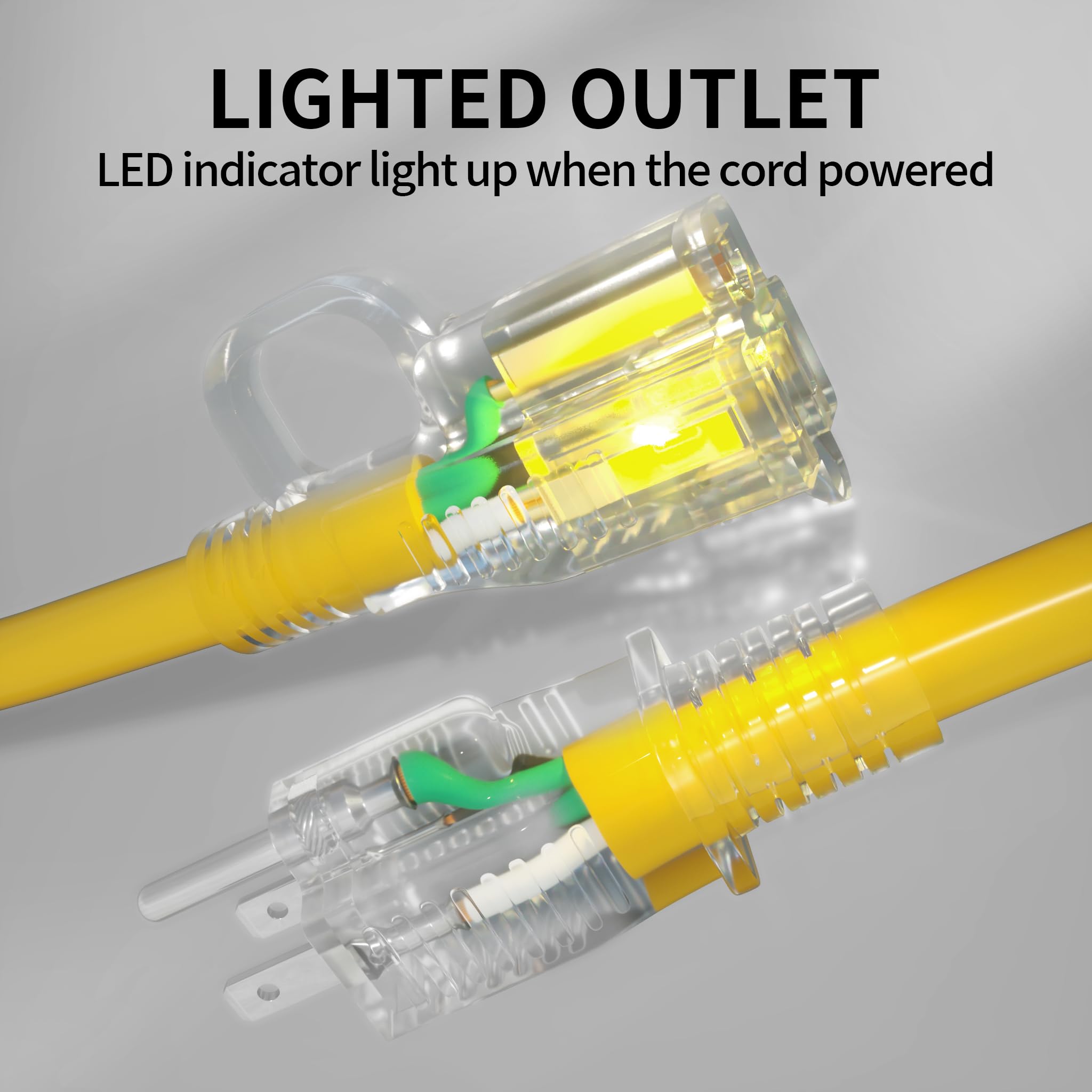 POWGRN heavy-duty 12-gauge cord ideal for demanding outdoor use.