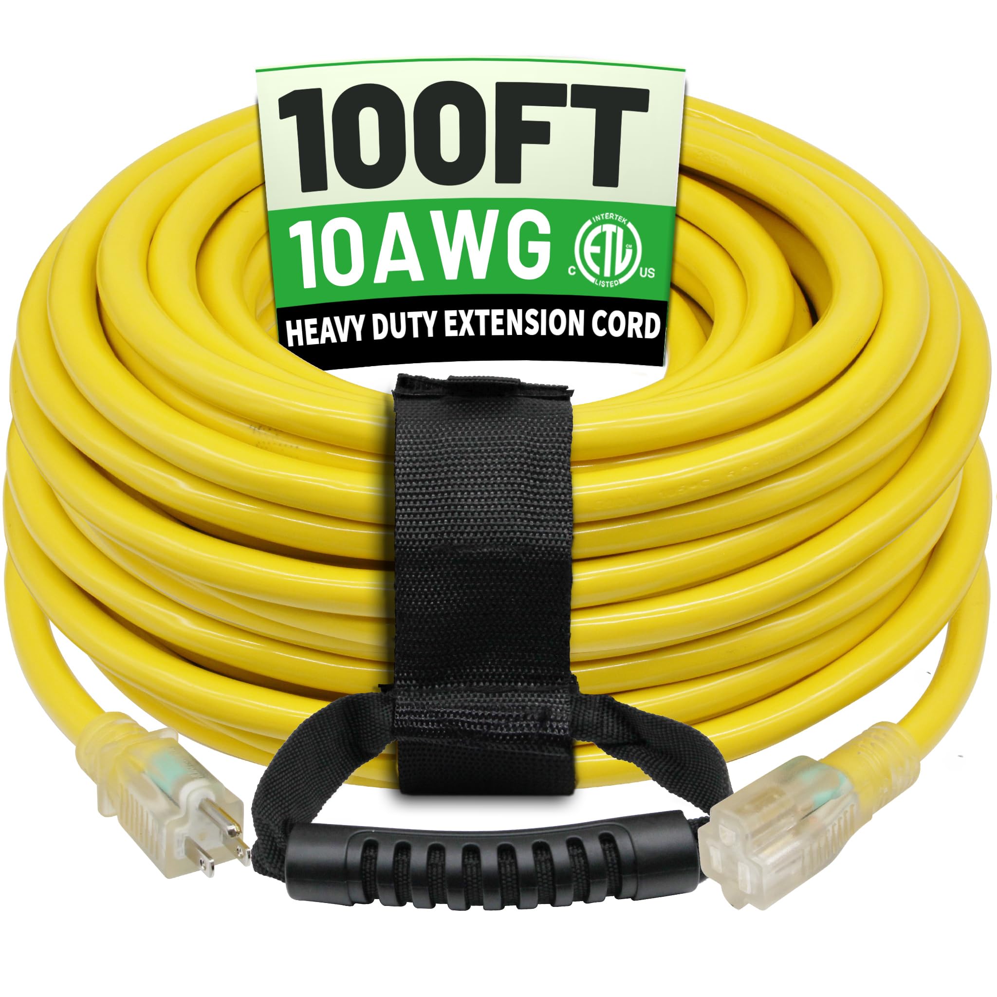 POWGRN 100 ft outdoor extension cord with waterproof jacket for reliable outdoor use.