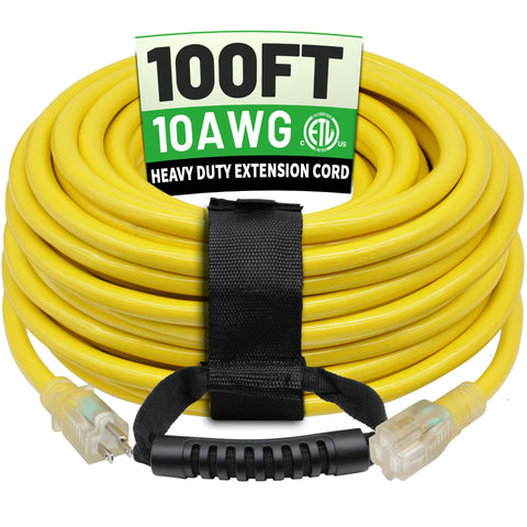 POWGRN 100 ft outdoor extension cord with waterproof jacket for reliable outdoor use.