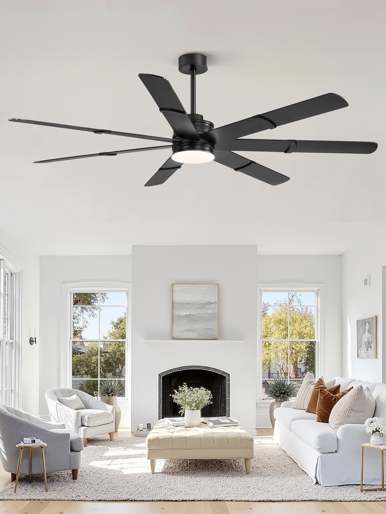 POWIFY easy-install ceiling fan arrives with clearly labeled parts for quick setup.