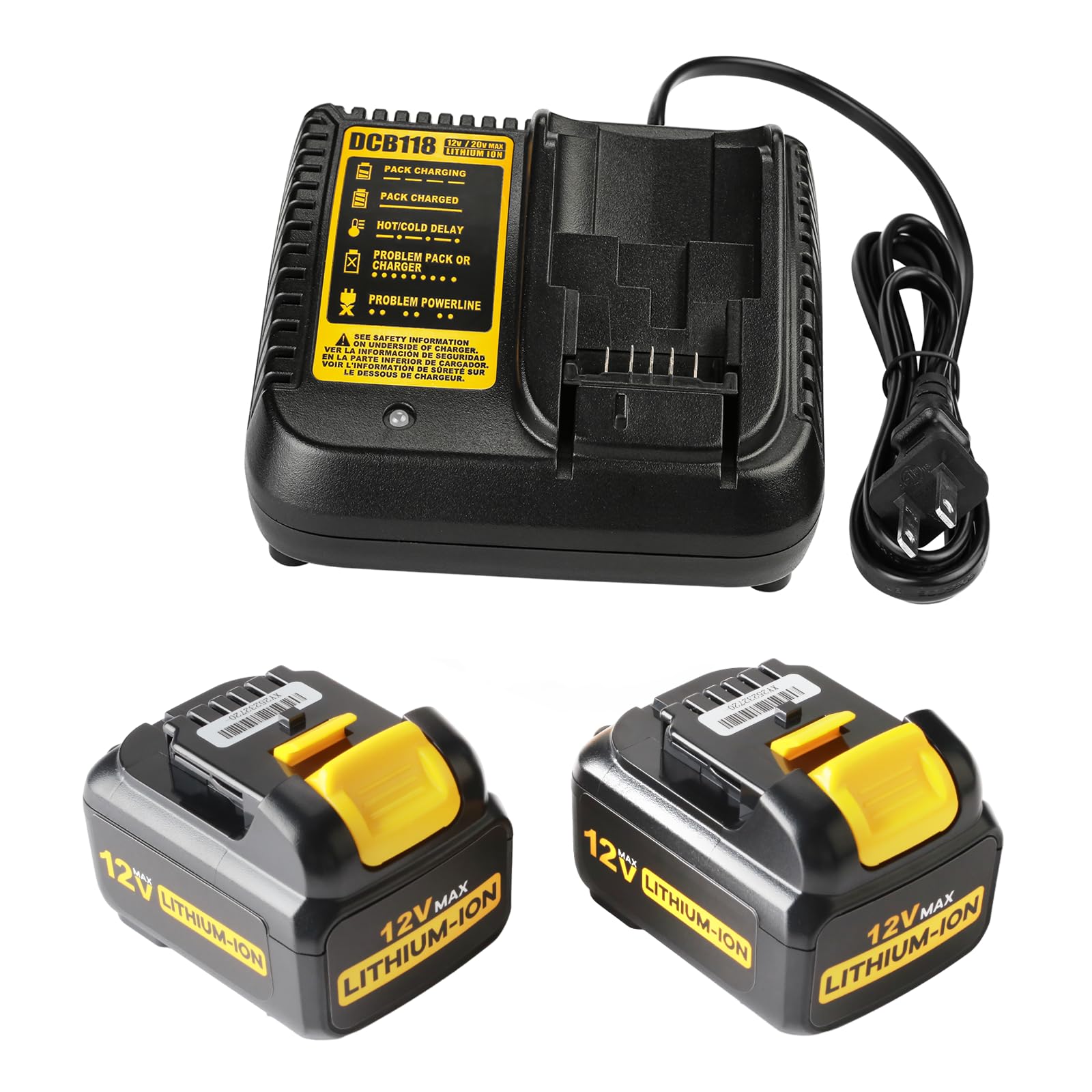Powilling 12V battery for DCB120 with secure fit for Dewalt tools