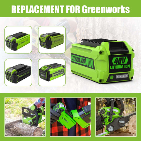 Powilling packaging for Greenworks 40V battery replacement.