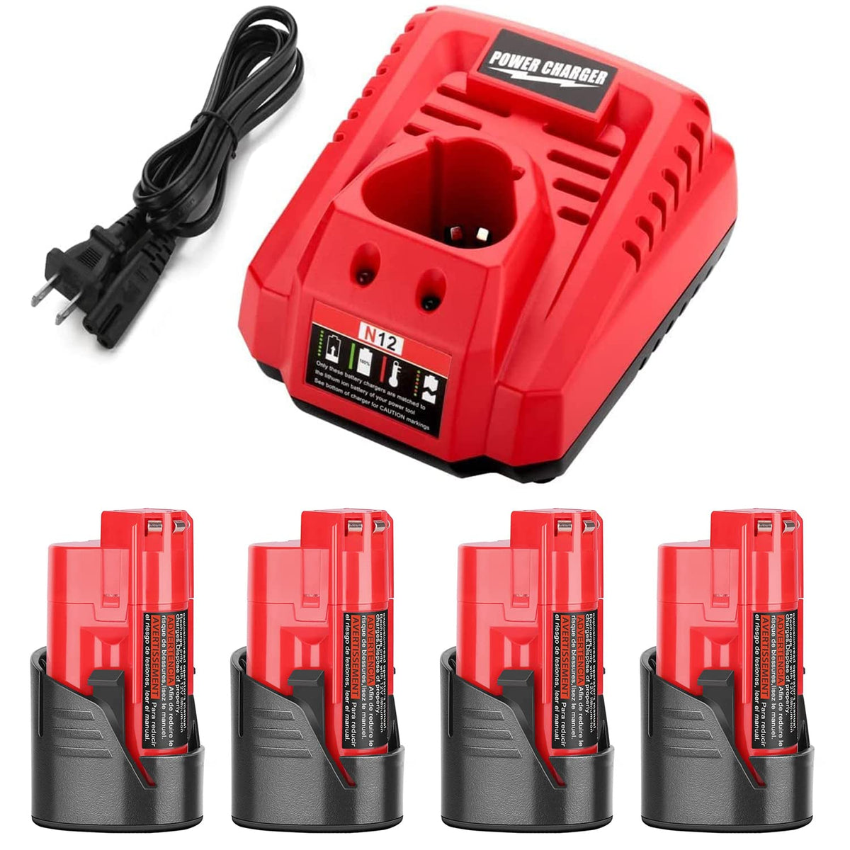 Powilling four 3500mAh Milwaukee batteries ready for extended use
