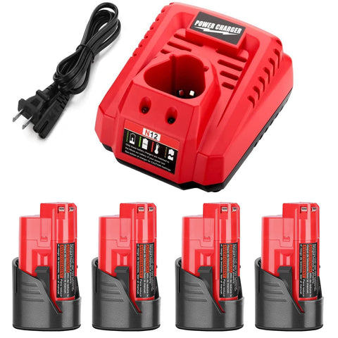 Powilling four 3500mAh Milwaukee batteries ready for extended use