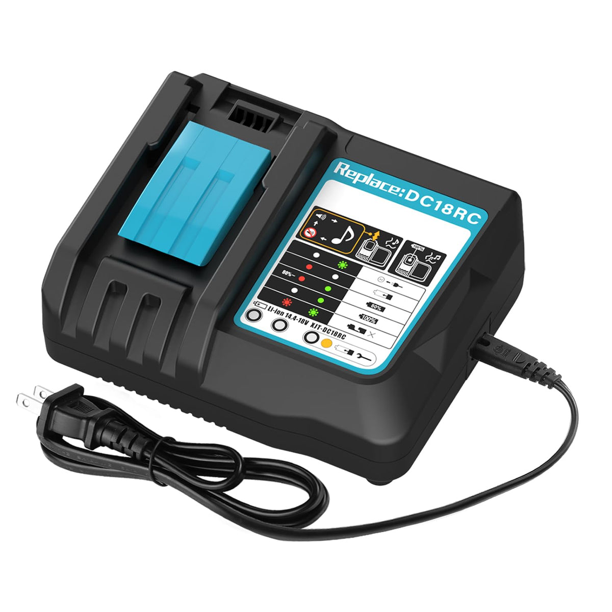 Powilling DC18RC rapid charger front view with indicators for quick status checks