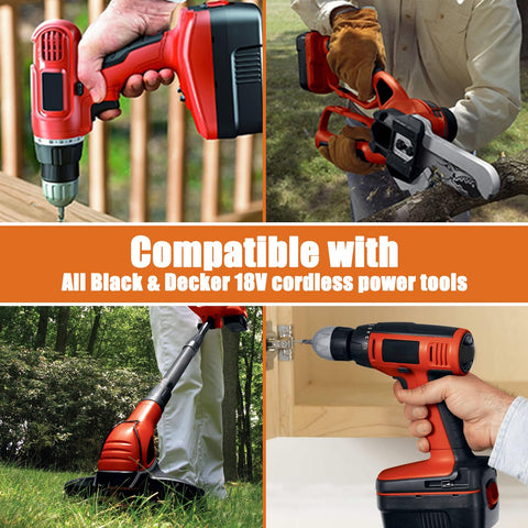 Powilling HPB18 battery compatibility list shows supported Black & Decker models.