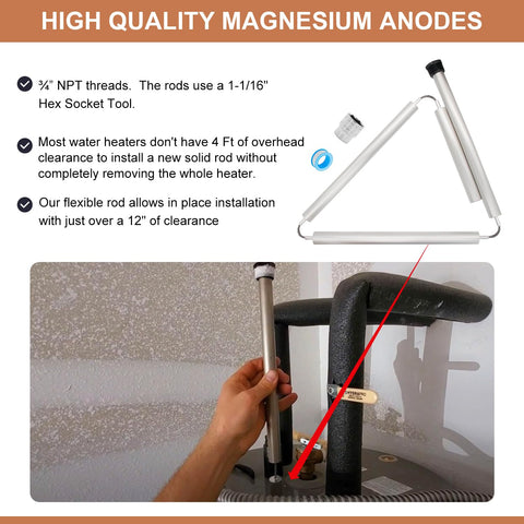 Flexible rod installs in tight spaces with about 12 inches clearance
