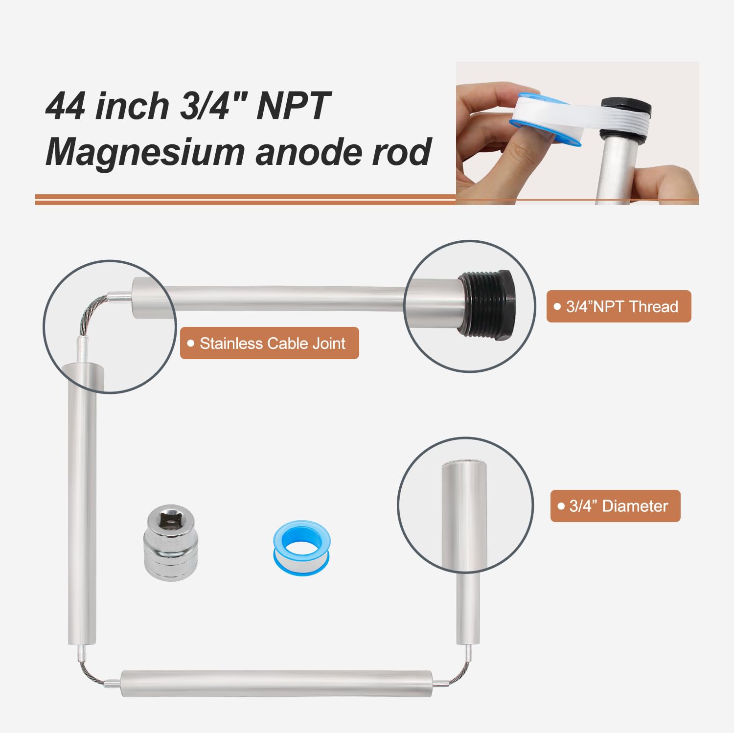 Teflon tape included with Powswopx magnesium anode rod