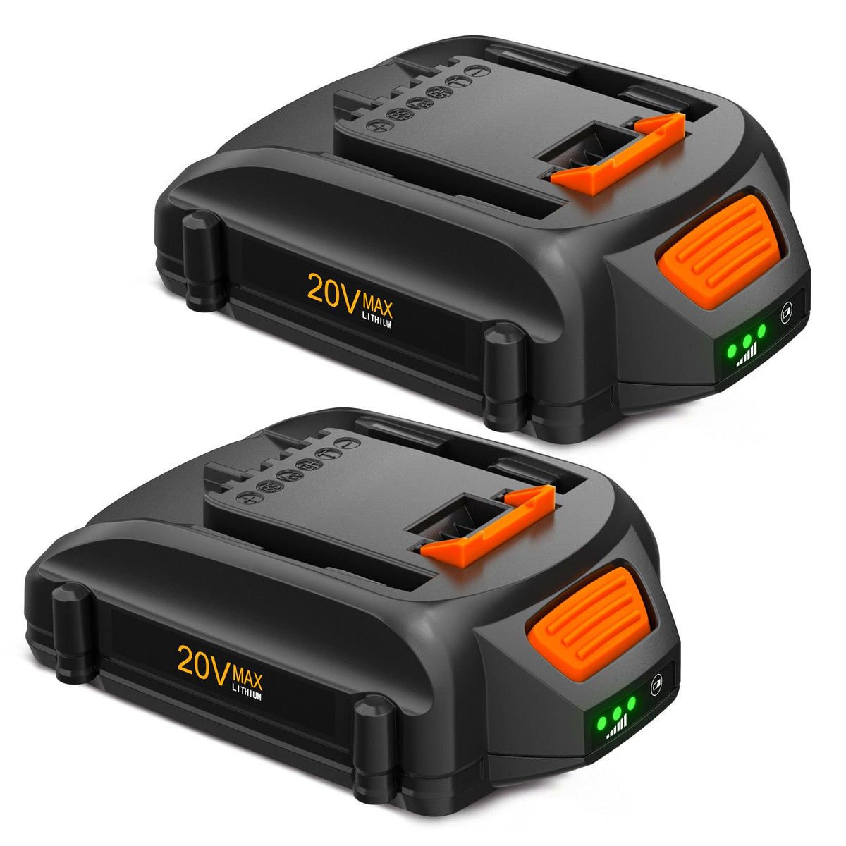 Powtree 2Pack 4.0Ah WA3525 battery front view for Worx compatibility and extended use