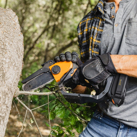 Powtree 2Pack battery in use powering a Worx tool on the job site