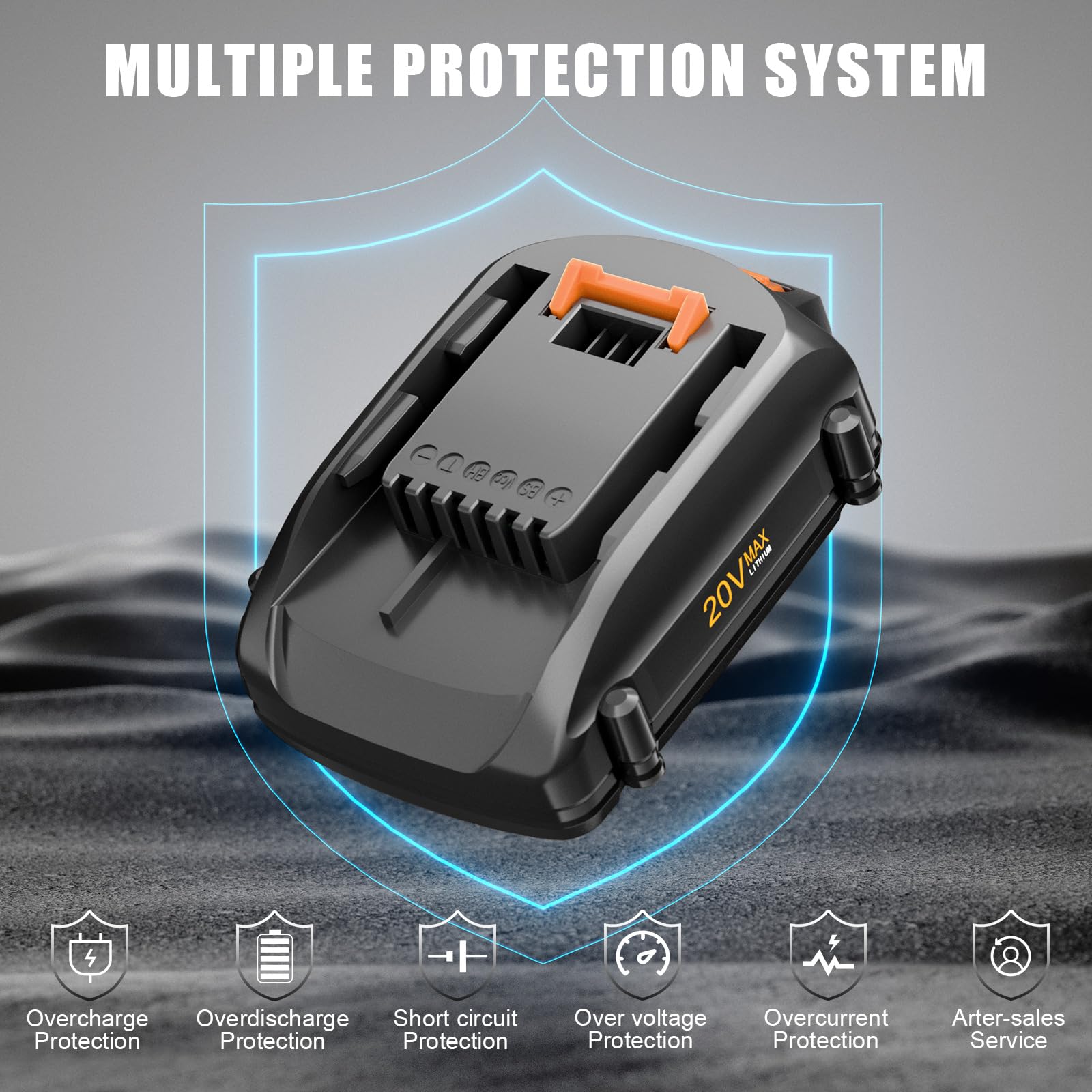 Powtree 2Pack battery label close-up noting CE RoHS FCC certification