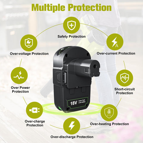 POWTREE dual-pack for Ryobi 18V ONE+ extends working time with quick swaps.