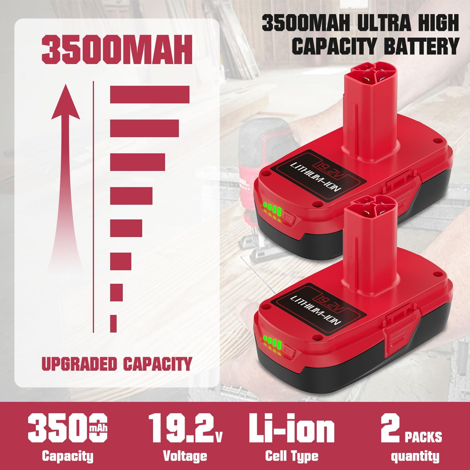 POWTREE upgraded 3500mAh 19-2V C3 battery side profile for compatibility checks.