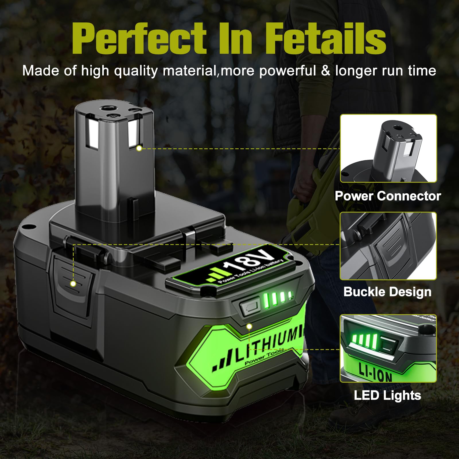 PowTree battery shows charging compatibility with Ryobi chargers