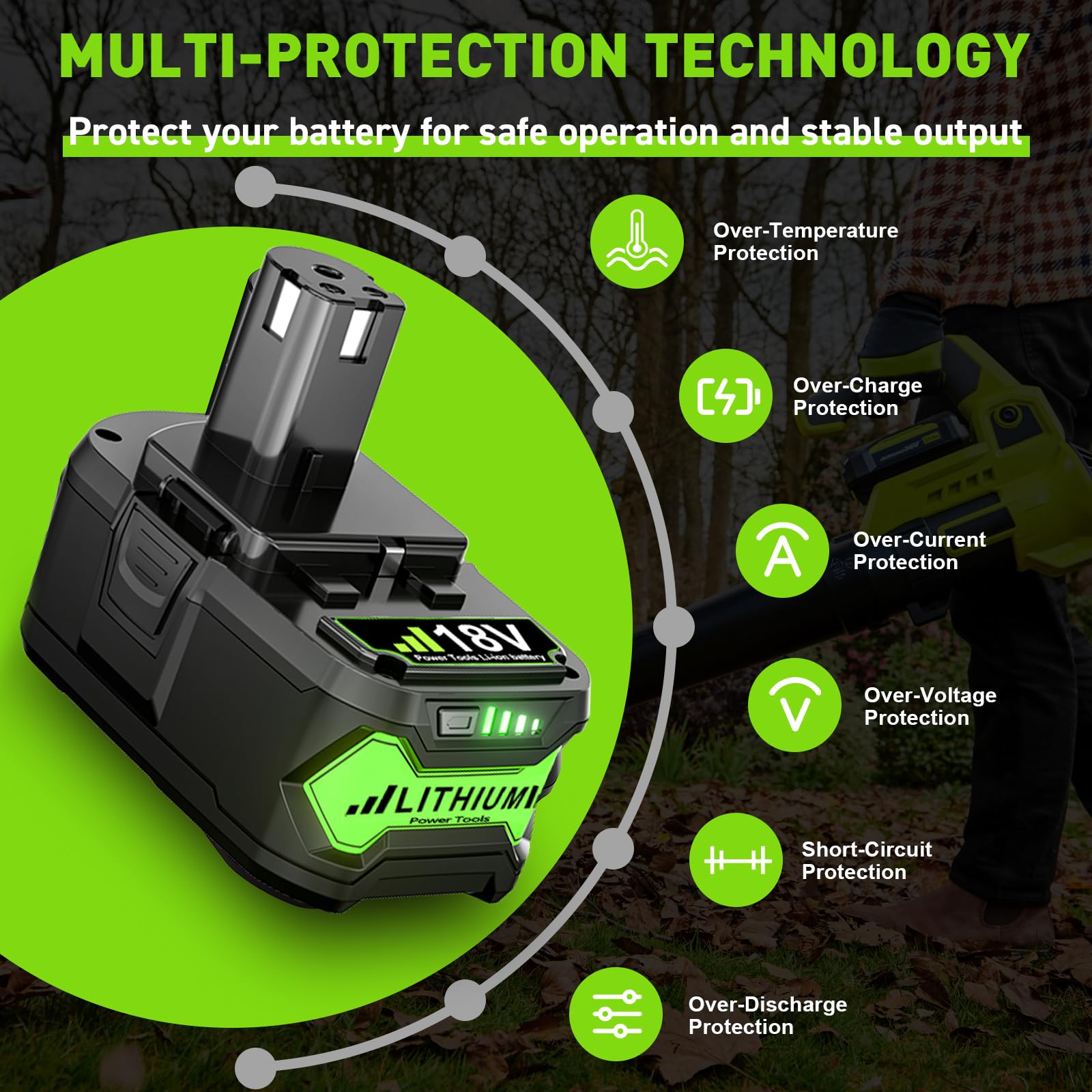 PowTree safety protections for Ryobi 18V replacement battery