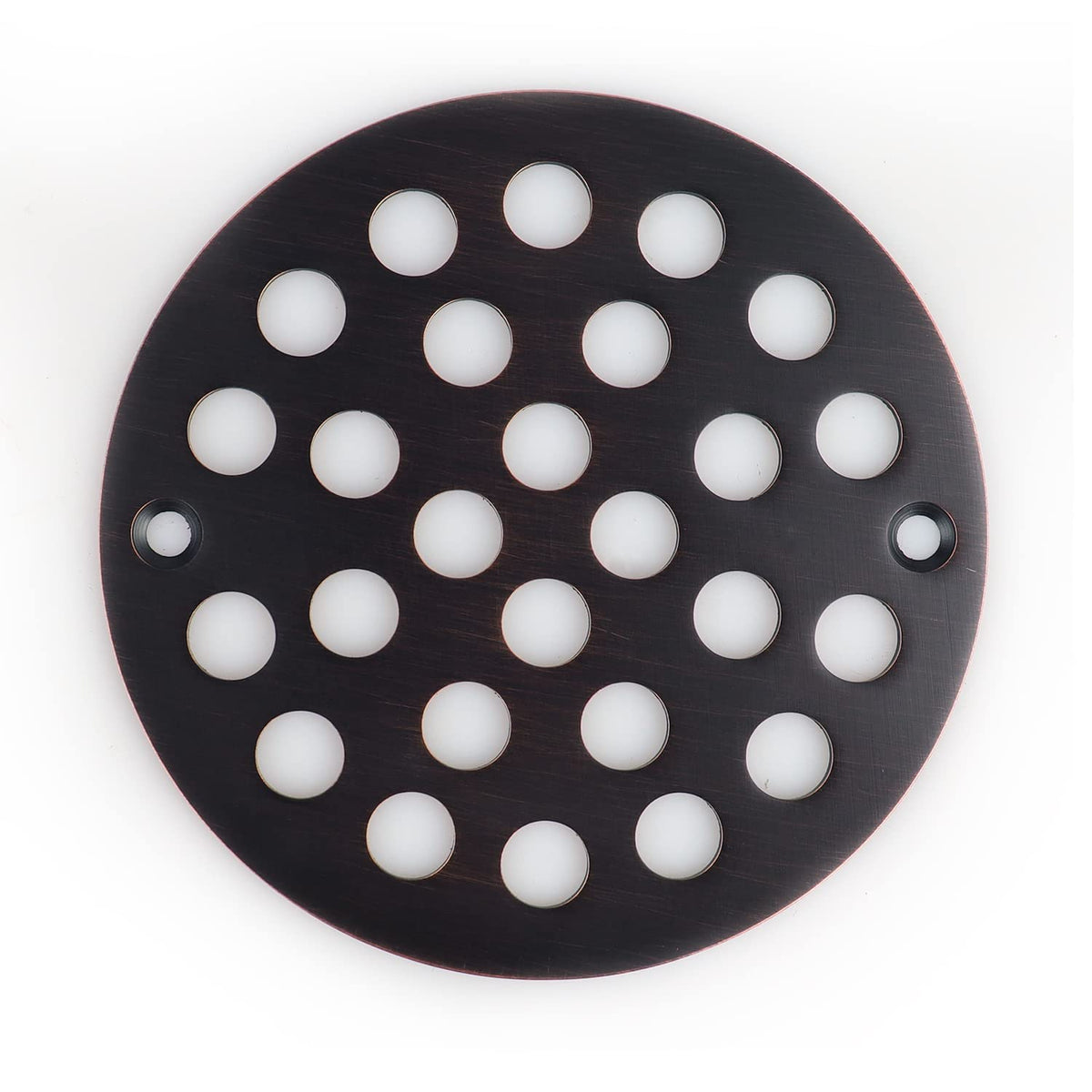 Poyde 4-inch round drain cover in oil-bronze finish, durable bathroom upgrade