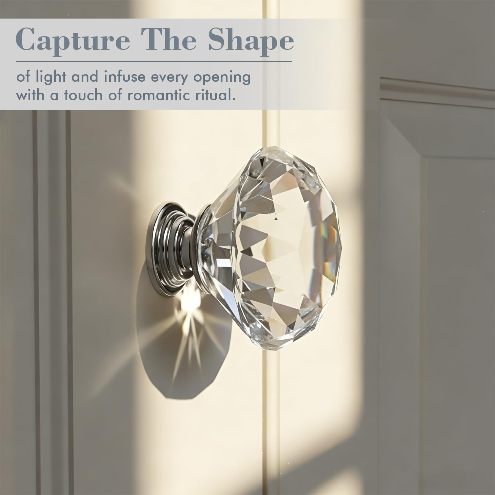 POZEAN diamond glass pull on a white dresser enhances daily use with a touch of shine.