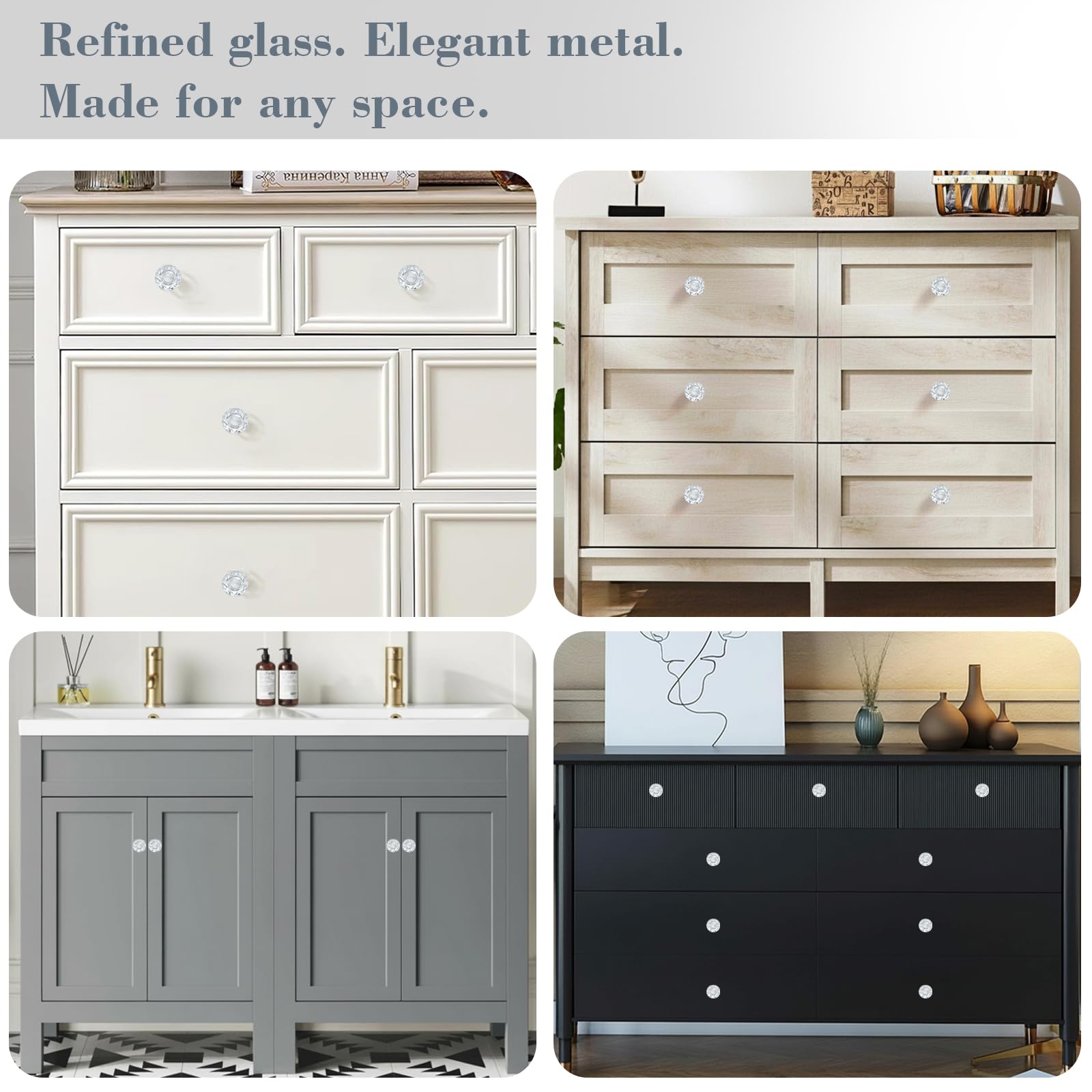 POZEAN clear-silver finish crystal knob suits wardrobes and doors