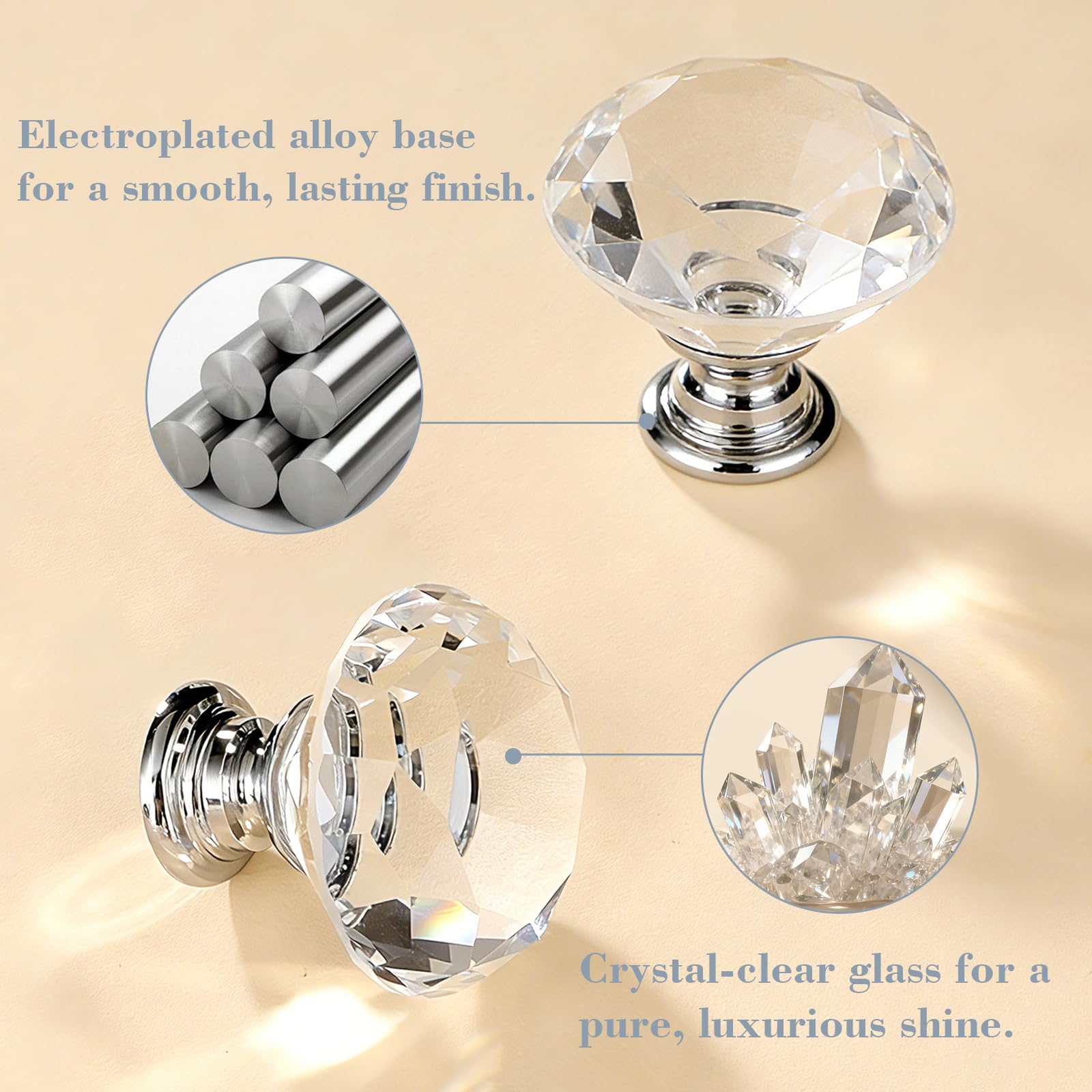 POZEAN diamond glass pull on a kitchen cabinet adds subtle shine