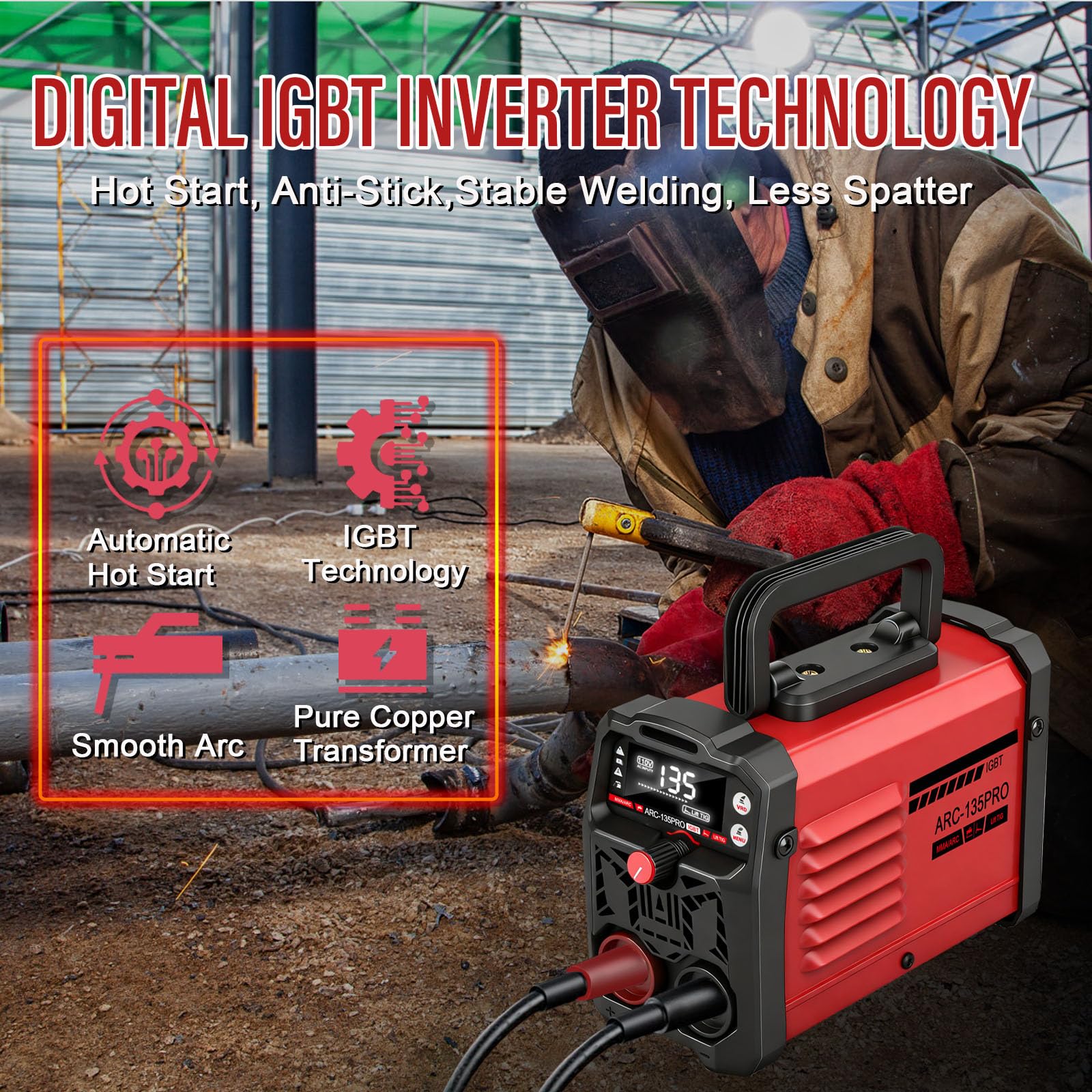 Ppizkk Stick Welder anti-stick protection reduces rod sticking during use.