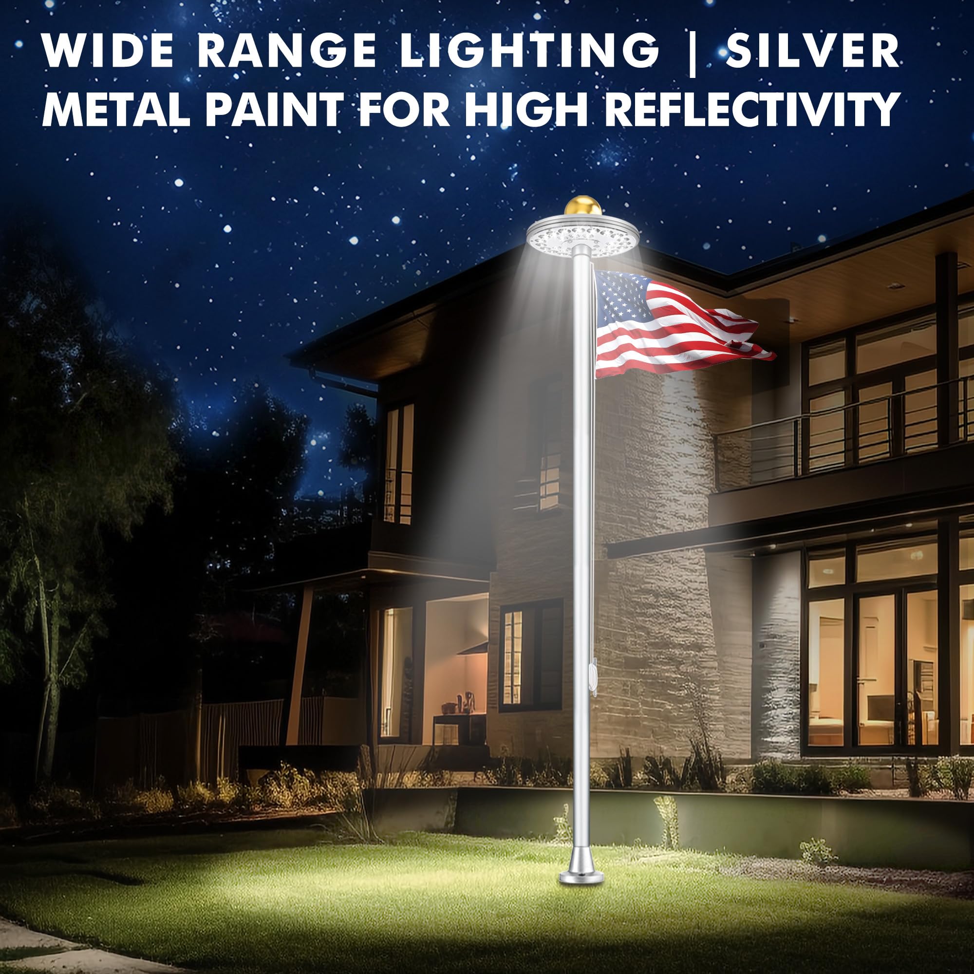 PPQ flag pole light with mounting hardware included for easy setup.