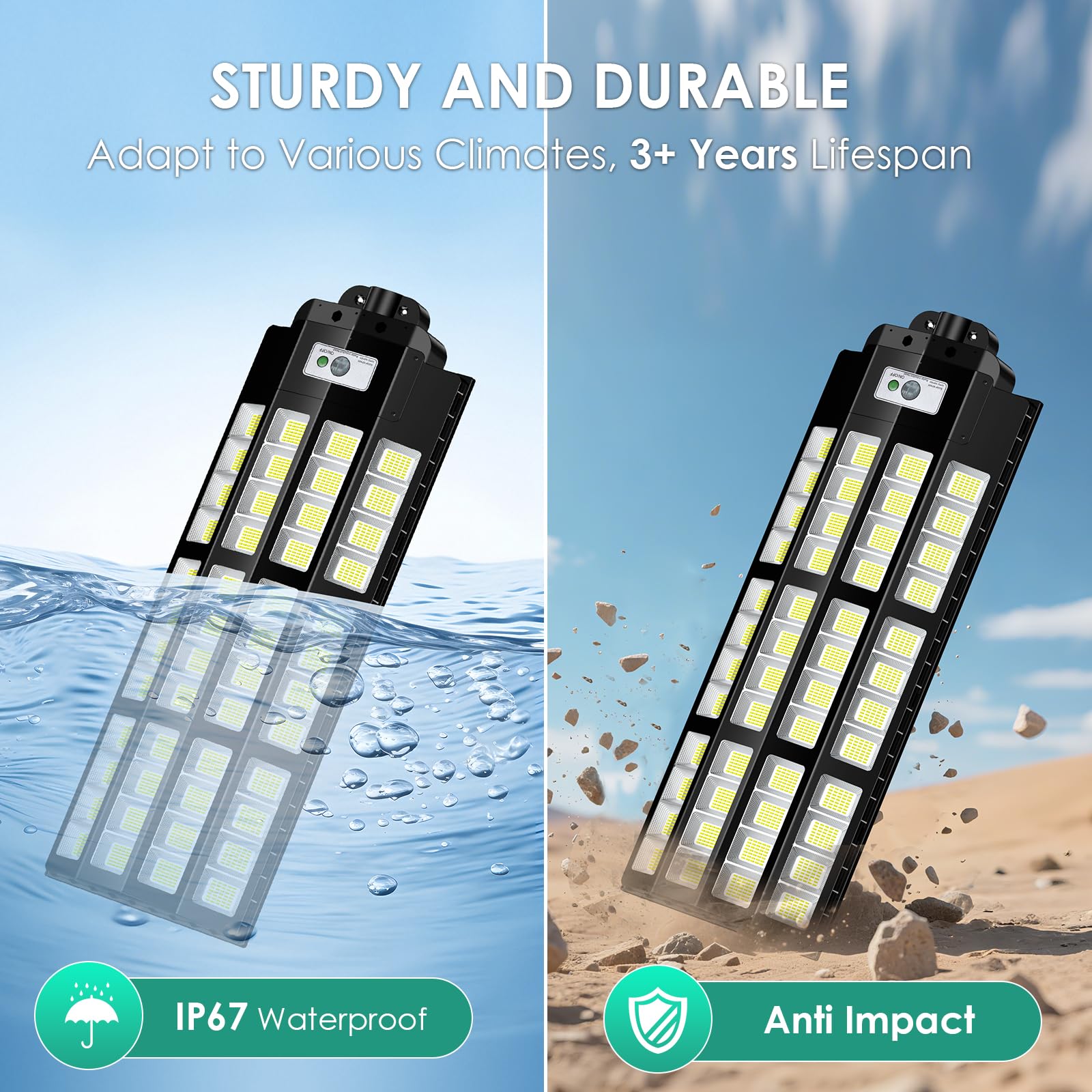 PQINS light mounted on wall or pole for flexible placement