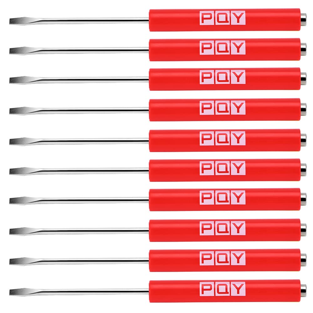 PQY mini pocket screwdriver with magnetic clip in red for quick screw retrieval
