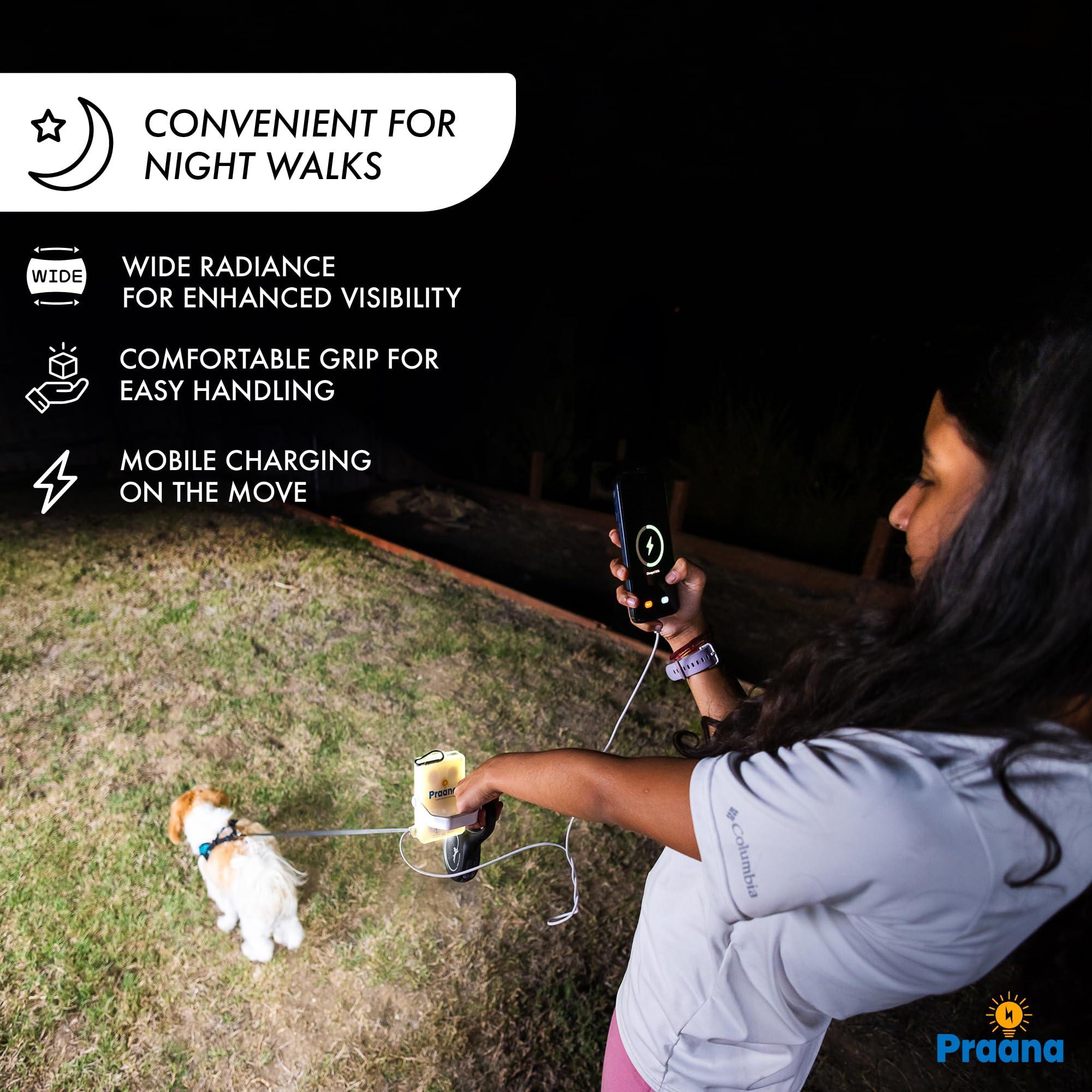 PRAANA 3-in-1 Solar Survival Kit with three light modes for visibility