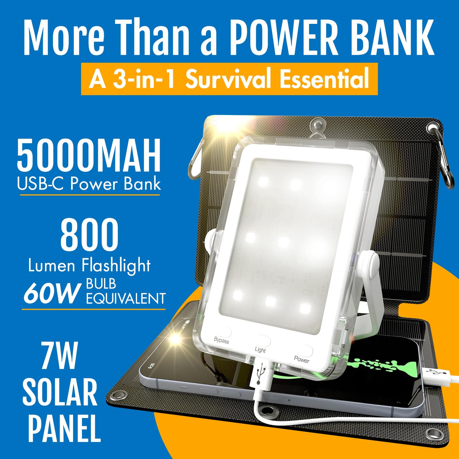 PRAANA 3-in-1 Solar Survival Kit USB-C power bank on the move