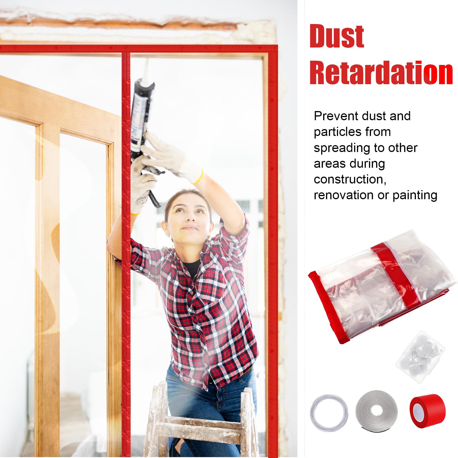 Barrier placed in a living room demonstrates versatile dust protection.