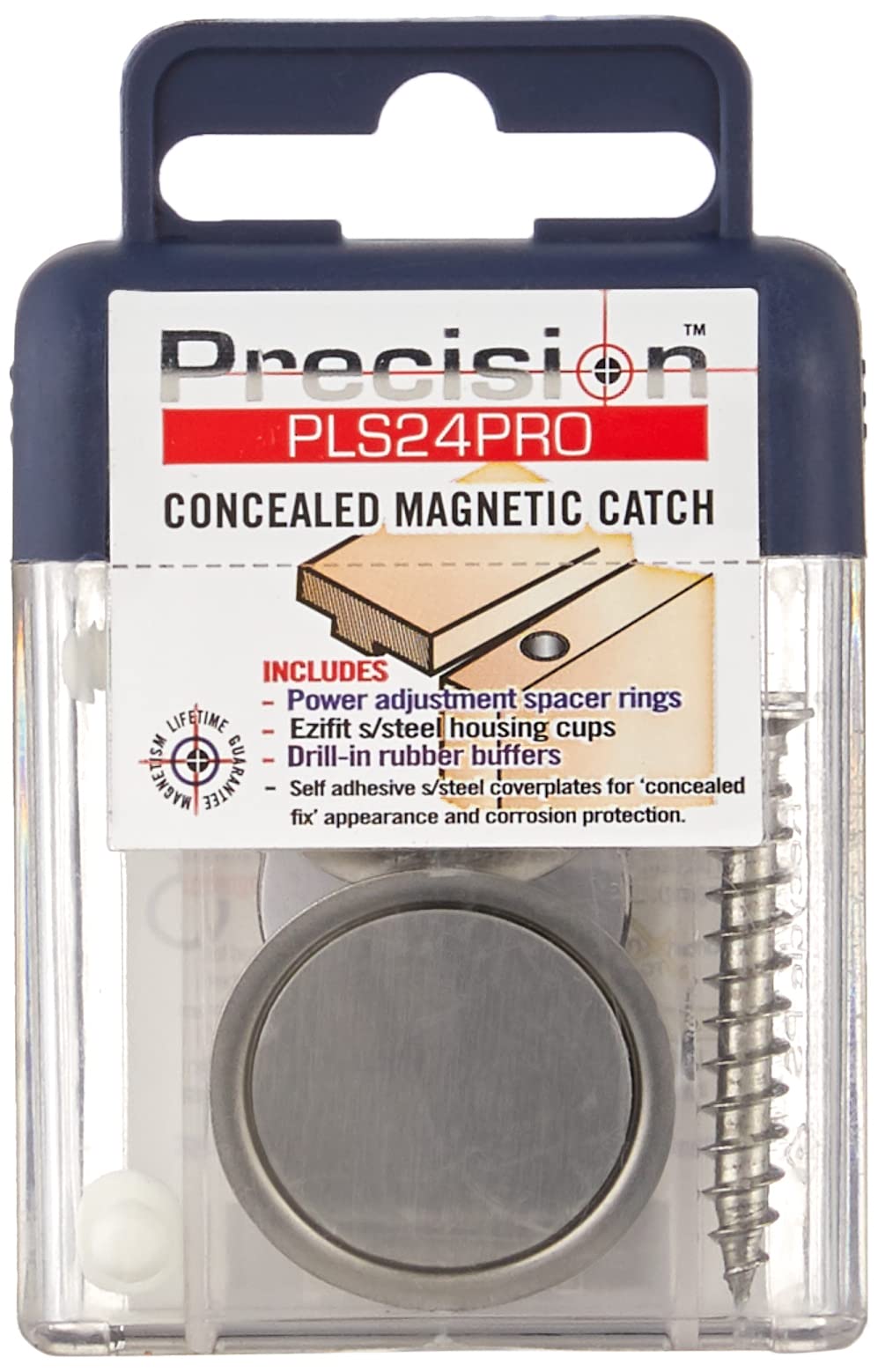 Precision Lock PLS-24 PRO concealed magnetic catch in silver for clean cabinet closures