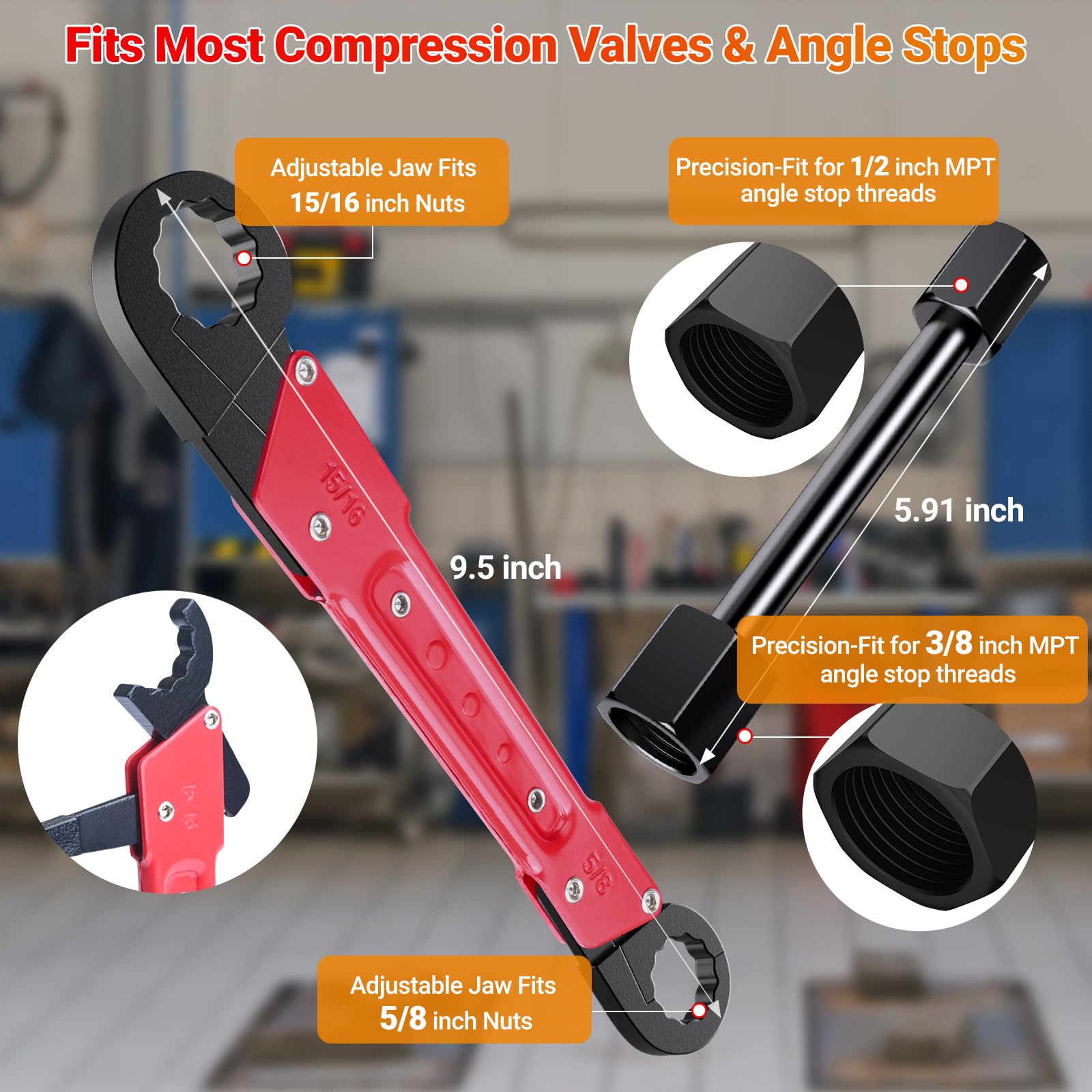 Preciva 2-in-1 faucet wrench-action demonstrates dual-action grip for tough fittings.