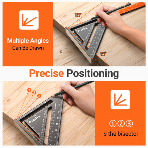 Preciva aluminum alloy square with laser-calibrated scales for clean marks.