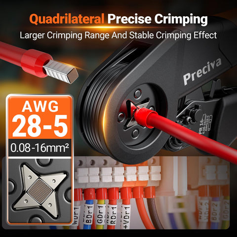 Preciva bow-shaped handle crimping tool reduces hand strain during use